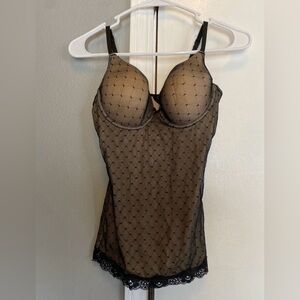 Marilyn Monroe Womens Black Nude lace Teddy Lingerie Built in Bra Large (32 DD)